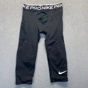 Boys Nike Dri Fit 3/4‎ Running Compression Tights Size Medium Black,Pocket